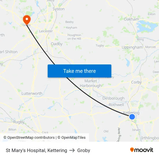 St Mary's Hospital, Kettering to Groby map