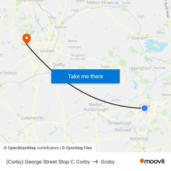 (Corby) George Street Stop C, Corby to Groby map
