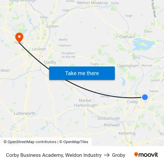 Corby Business Academy, Weldon Industry to Groby map