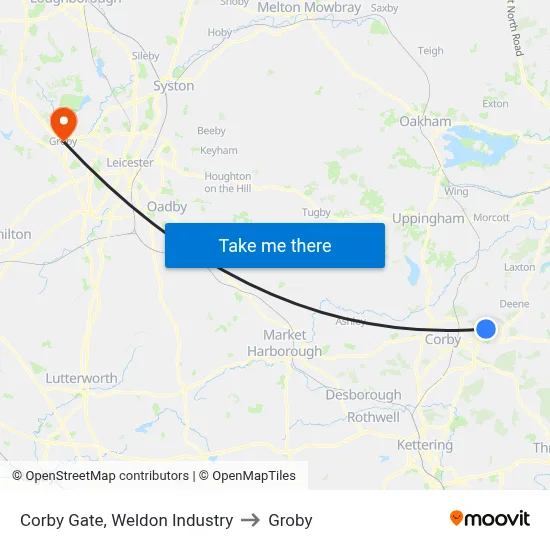 Corby Gate, Weldon Industry to Groby map
