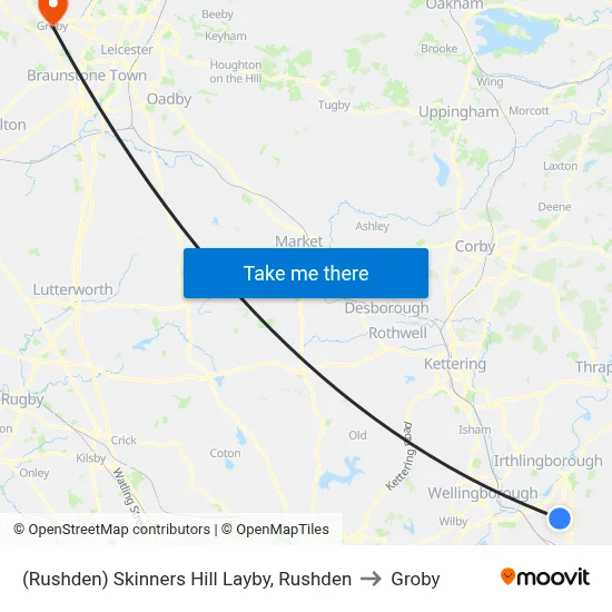 (Rushden) Skinners Hill Layby, Rushden to Groby map
