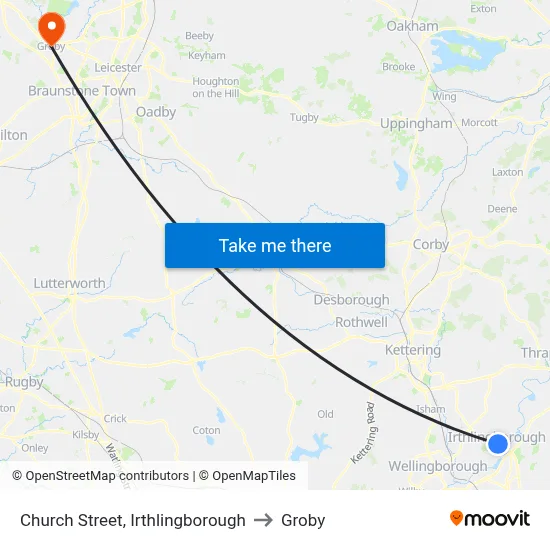 Church Street, Irthlingborough to Groby map
