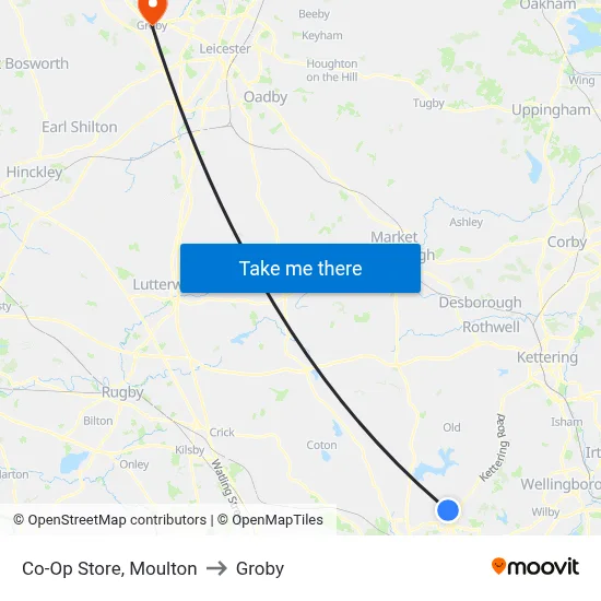 Co-Op Store, Moulton to Groby map
