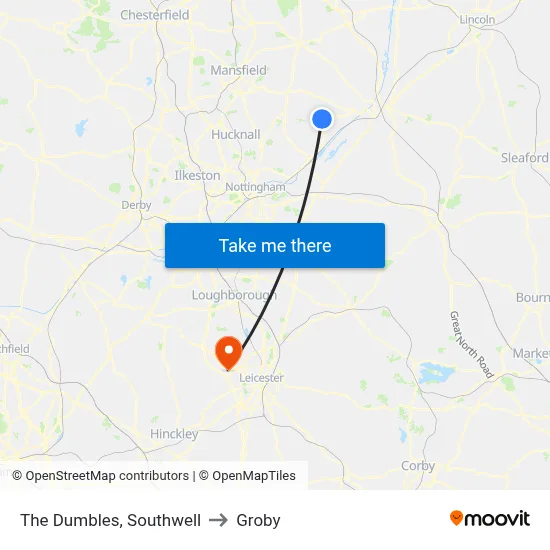 The Dumbles, Southwell to Groby map