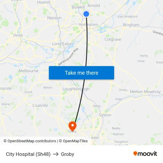 City Hospital (Sh48) to Groby map