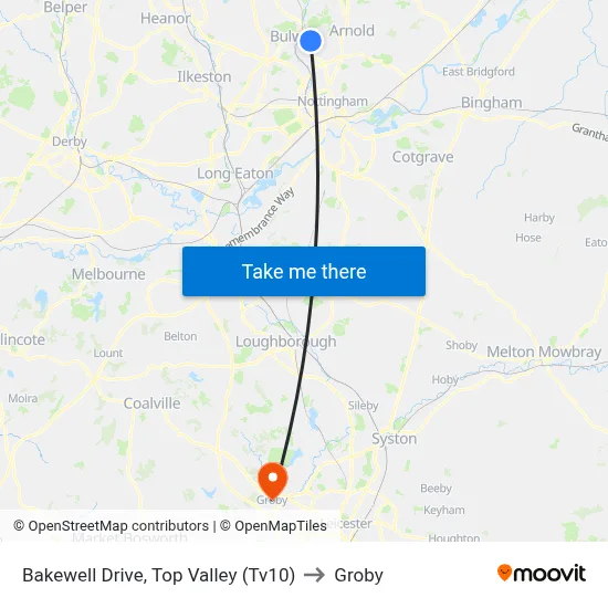 Bakewell Drive, Top Valley (Tv10) to Groby map