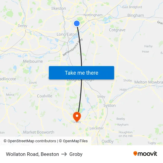 Wollaton Road, Beeston to Groby map