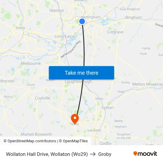 Wollaton Hall Drive, Wollaton (Wo29) to Groby map