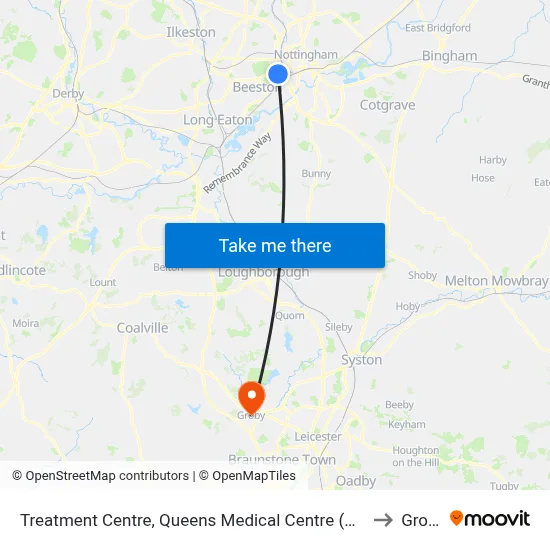 Treatment Centre, Queens Medical Centre (Qm20) to Groby map