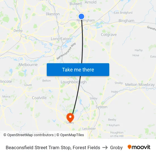 Beaconsfield Street Tram Stop, Forest Fields to Groby map