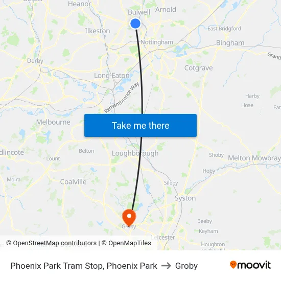 Phoenix Park Tram Stop, Phoenix Park to Groby map