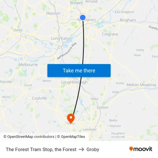 The Forest Tram Stop, the Forest to Groby map