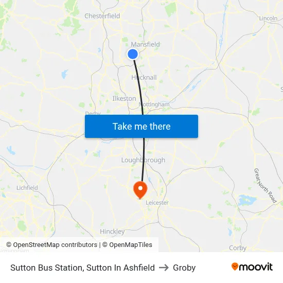 Sutton Bus Station, Sutton In Ashfield to Groby map