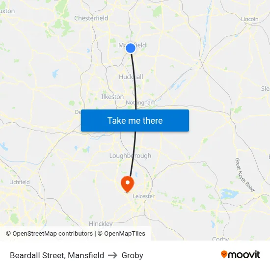 Beardall Street, Mansfield to Groby map