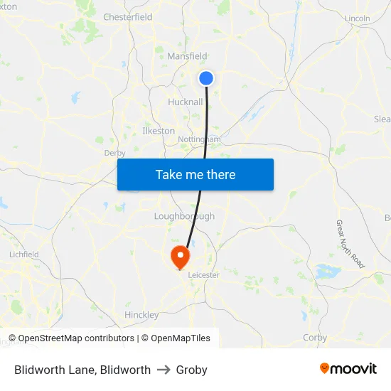 Blidworth Lane, Blidworth to Groby map