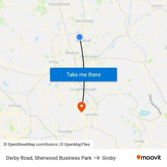 Derby Road, Sherwood Business Park to Groby map