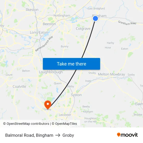 Balmoral Road, Bingham to Groby map