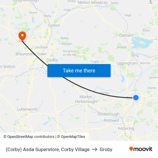 (Corby) Asda Superstore, Corby Village to Groby map