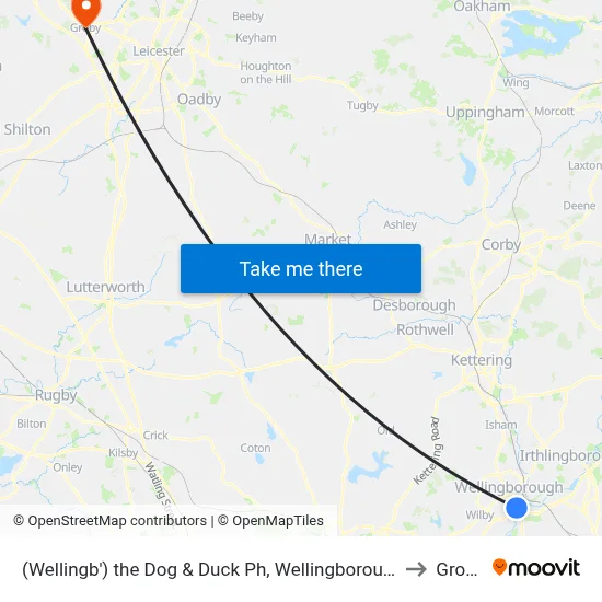 (Wellingb') the Dog & Duck Ph, Wellingborough to Groby map