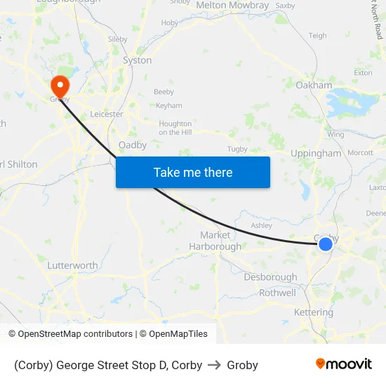 (Corby) George Street Stop D, Corby to Groby map