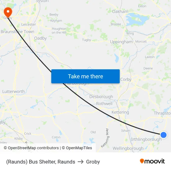 (Raunds) Bus Shelter, Raunds to Groby map
