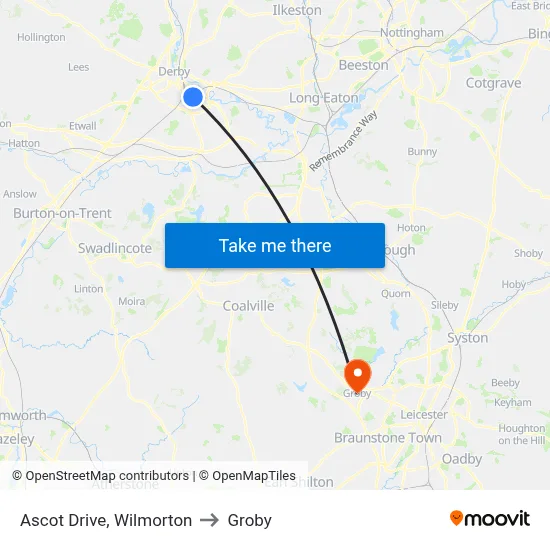 Ascot Drive, Wilmorton to Groby map