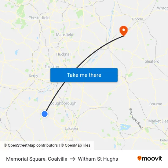 Memorial Square, Coalville to Witham St Hughs map
