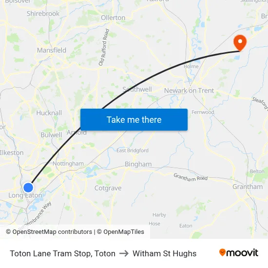 Toton Lane Tram Stop, Toton to Witham St Hughs map