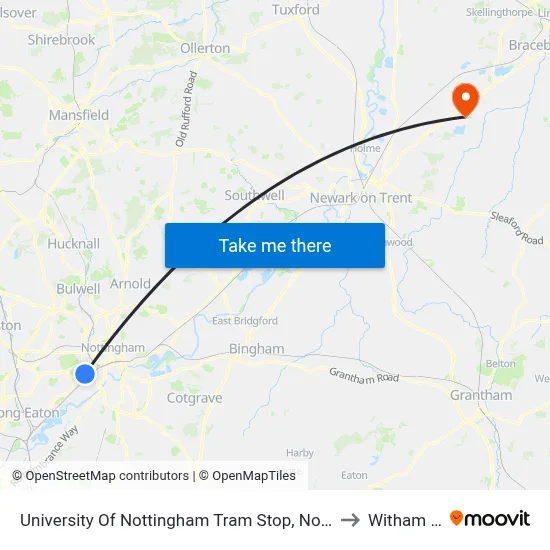 University Of Nottingham Tram Stop, Nottingham University Main Campus to Witham St Hughs map