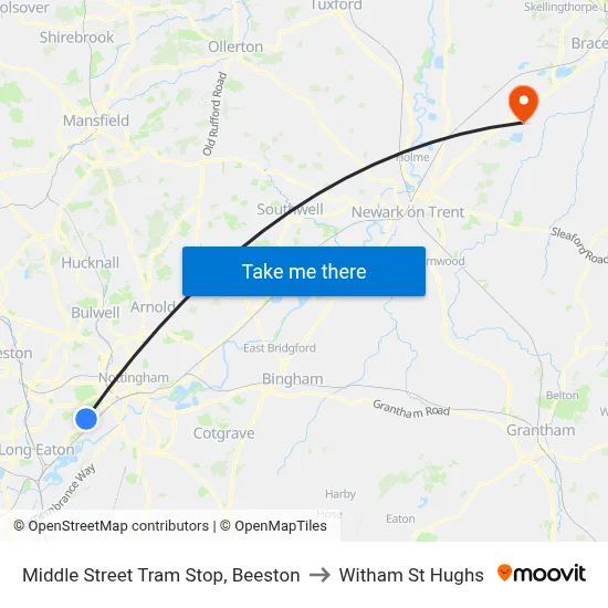 Middle Street Tram Stop, Beeston to Witham St Hughs map