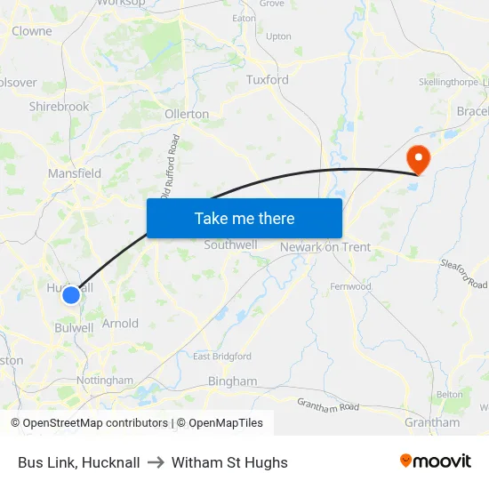 Bus Link, Hucknall to Witham St Hughs map