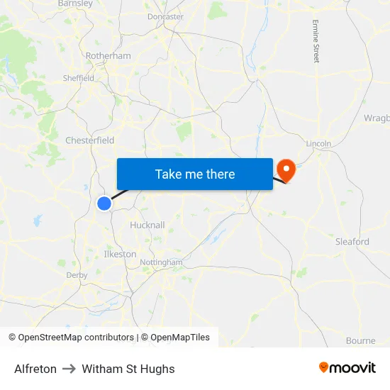 Alfreton to Witham St Hughs map