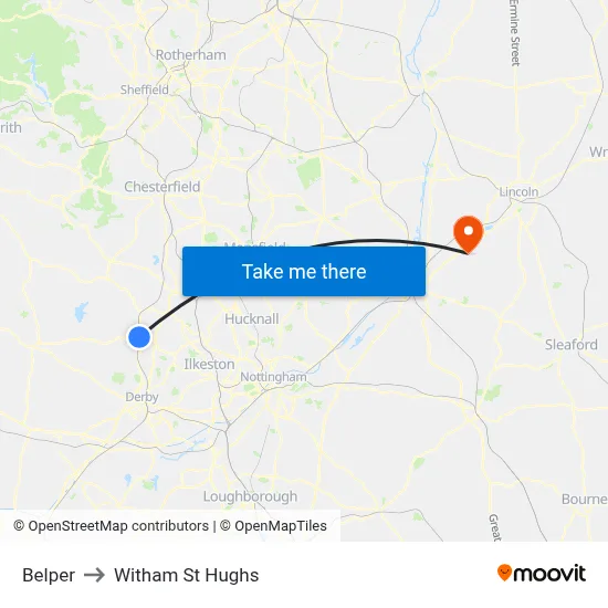 Belper to Witham St Hughs map