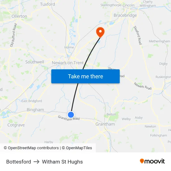 Bottesford to Witham St Hughs map