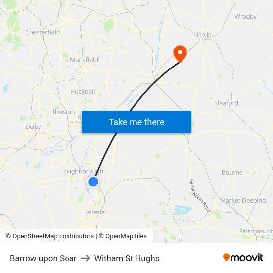 Barrow upon Soar to Witham St Hughs map