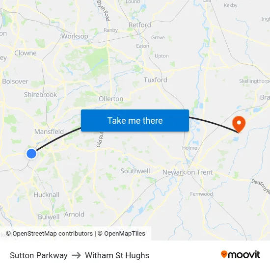 Sutton Parkway to Witham St Hughs map