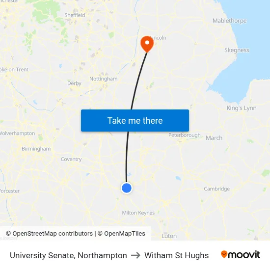 University Senate, Northampton to Witham St Hughs map