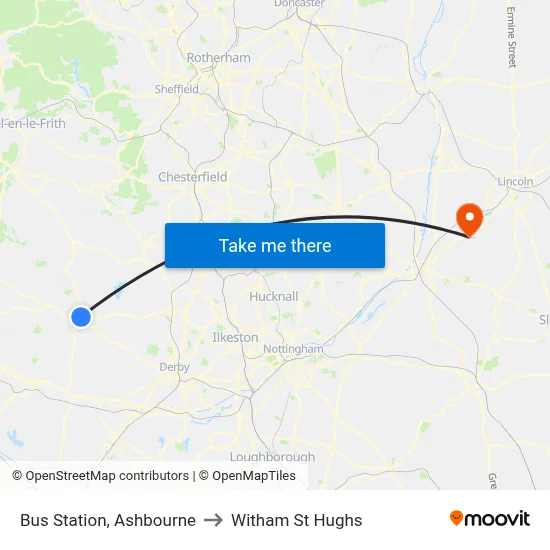 Bus Station, Ashbourne to Witham St Hughs map