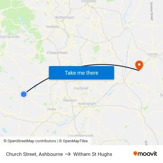Church Street, Ashbourne to Witham St Hughs map