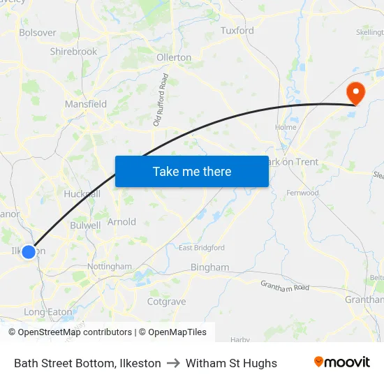 Bath Street Bottom, Ilkeston to Witham St Hughs map