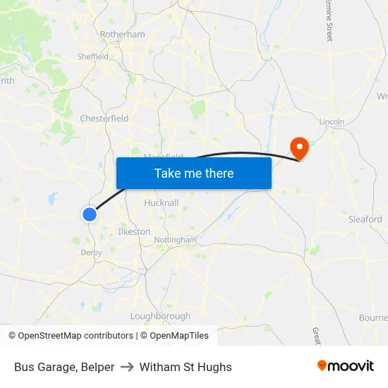 Bus Garage, Belper to Witham St Hughs map