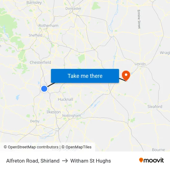 Alfreton Road, Shirland to Witham St Hughs map