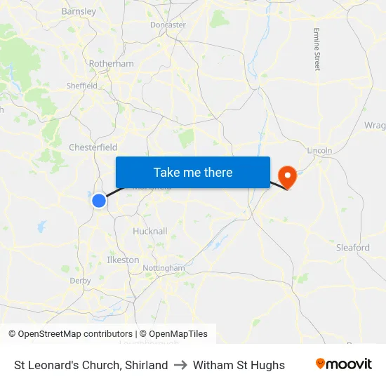 St Leonard's Church, Shirland to Witham St Hughs map