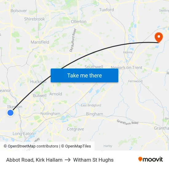 Abbot Road, Kirk Hallam to Witham St Hughs map