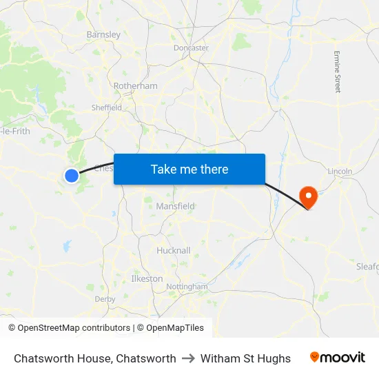 Chatsworth House, Chatsworth to Witham St Hughs map