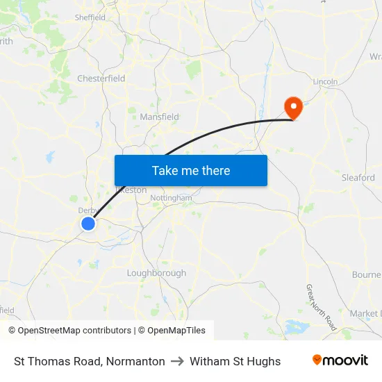 St Thomas Road, Normanton to Witham St Hughs map