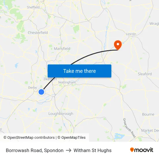 Borrowash Road, Spondon to Witham St Hughs map