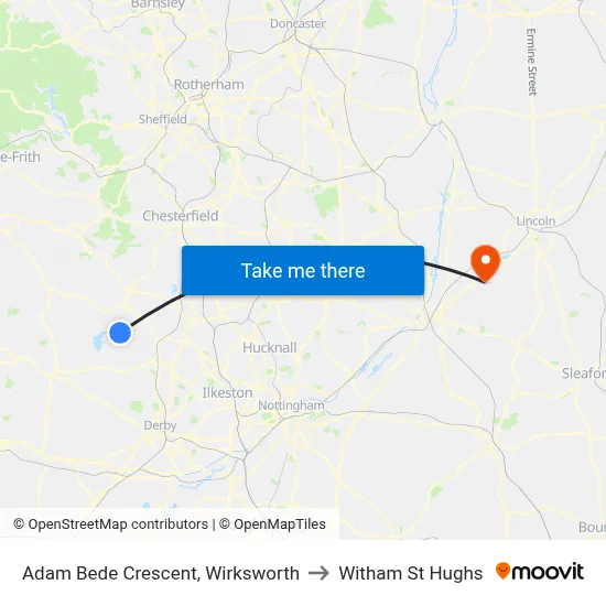 Adam Bede Crescent, Wirksworth to Witham St Hughs map