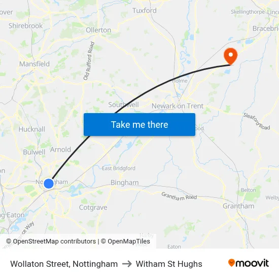 Wollaton Street, Nottingham to Witham St Hughs map