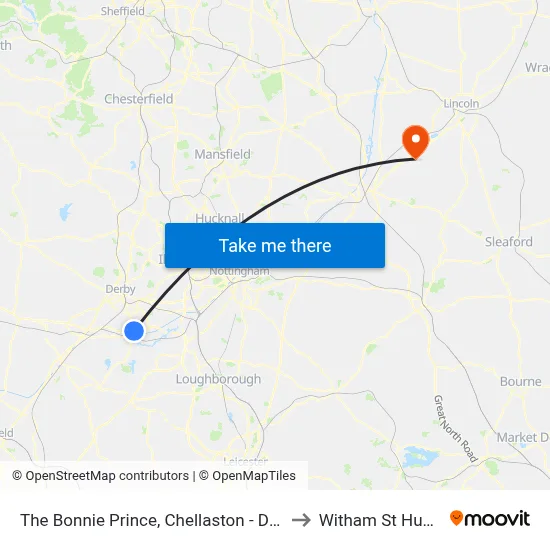 The Bonnie Prince, Chellaston - Derby to Witham St Hughs map